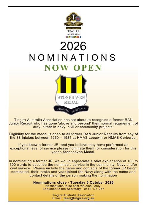 Stonehaven Medal 2026 nominations poster