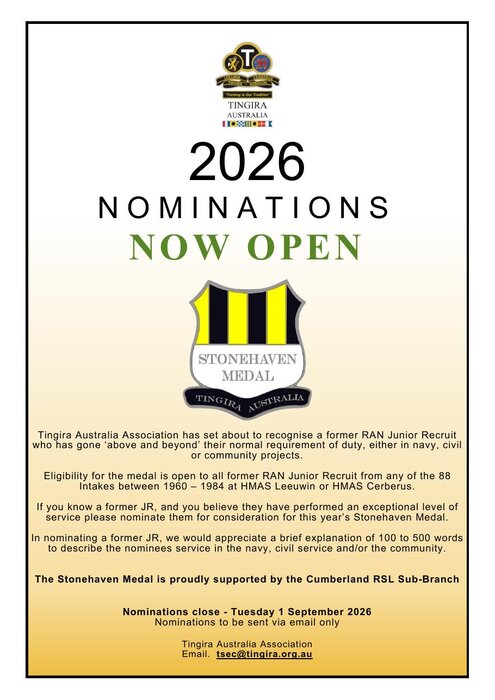 Stonehaven Medal 2026 nominations poster